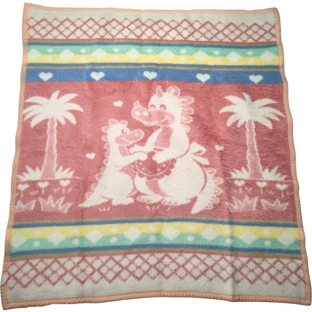 VTG Baby Mink Pink Dragon Dinosaur Soft Acrylic Blanket‎ Mommy Heart Palm Tree - Picture 2 of 5